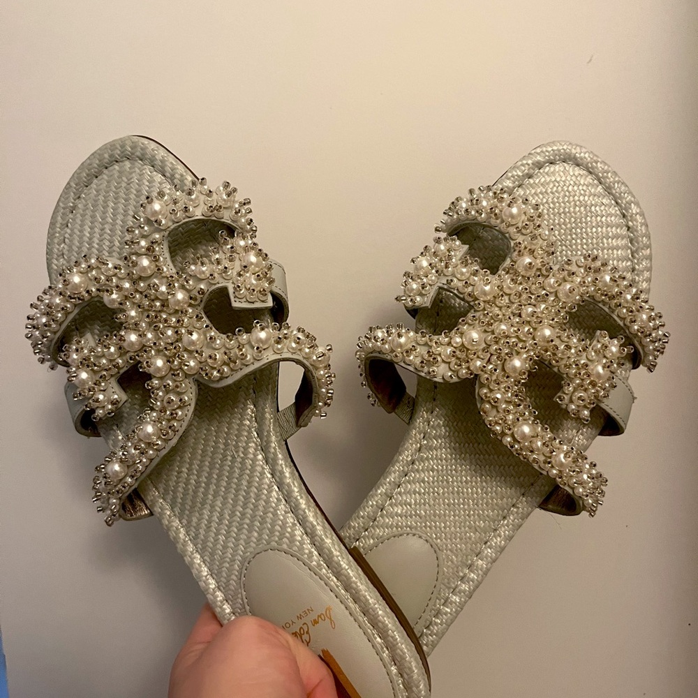 Sam Edelman pale blue/silver jeweled slides